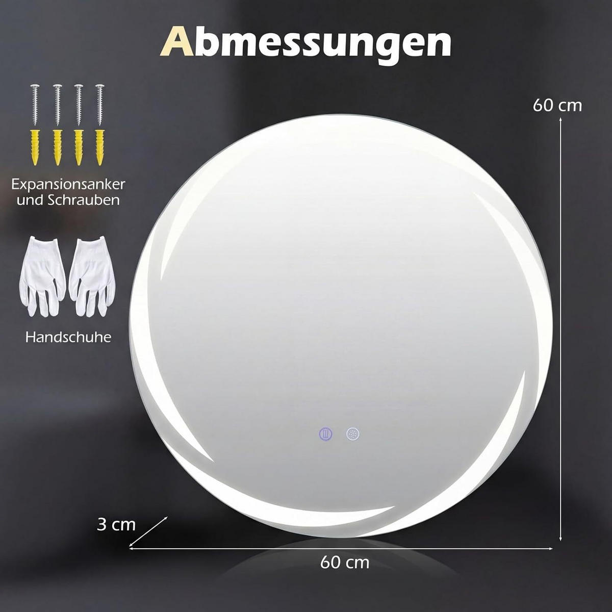 BADSPIEGEL mit Beleuchtung silber - Silberfarben, Glas (60/60/3cm) - COSTWAY