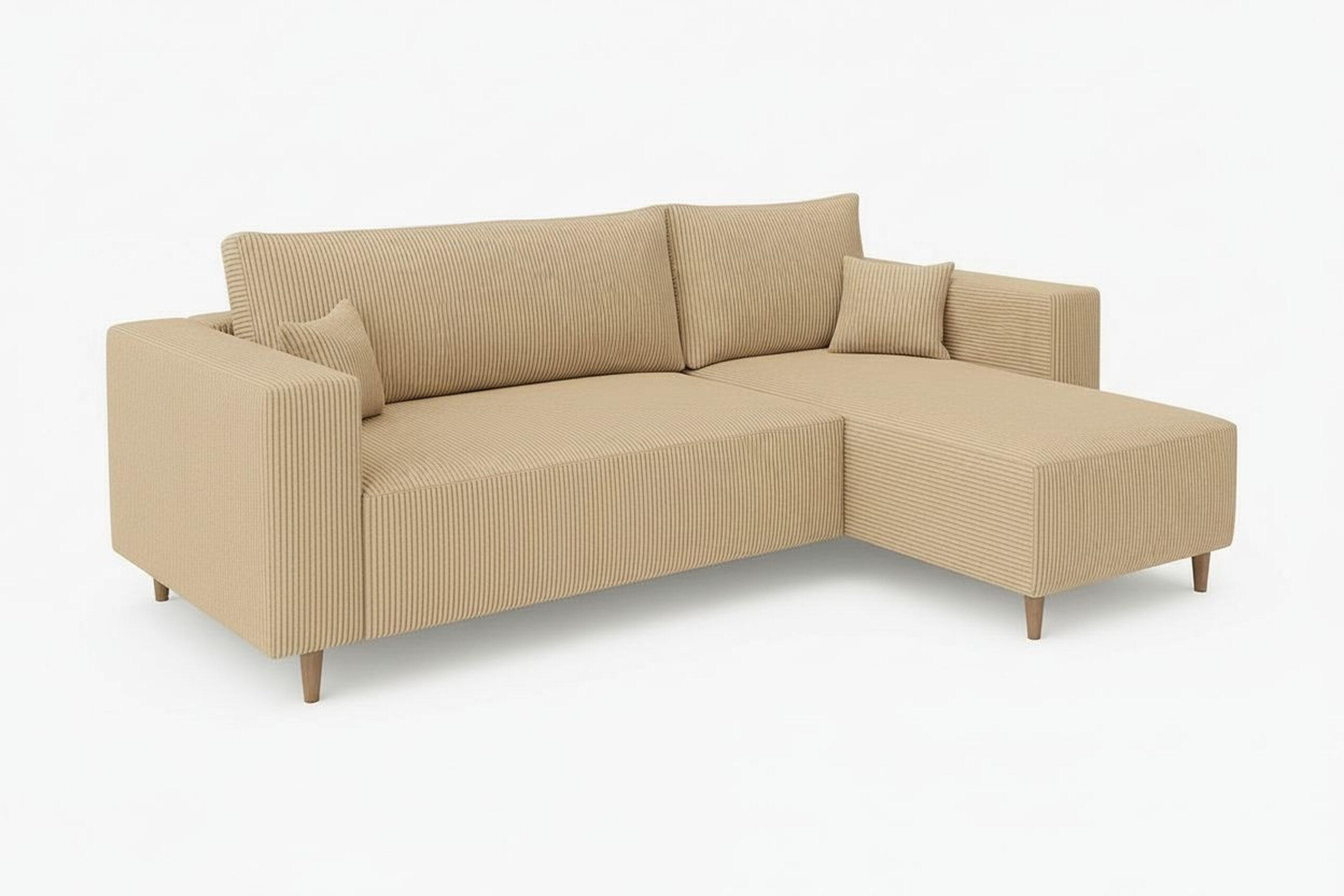 ECKSOFA RIO mit Schlaffunktion und Bettkasten, Farbe: Beige, Cordstoff, Ottomane Universal - Beige, Textil (249/142cm) - Marpur