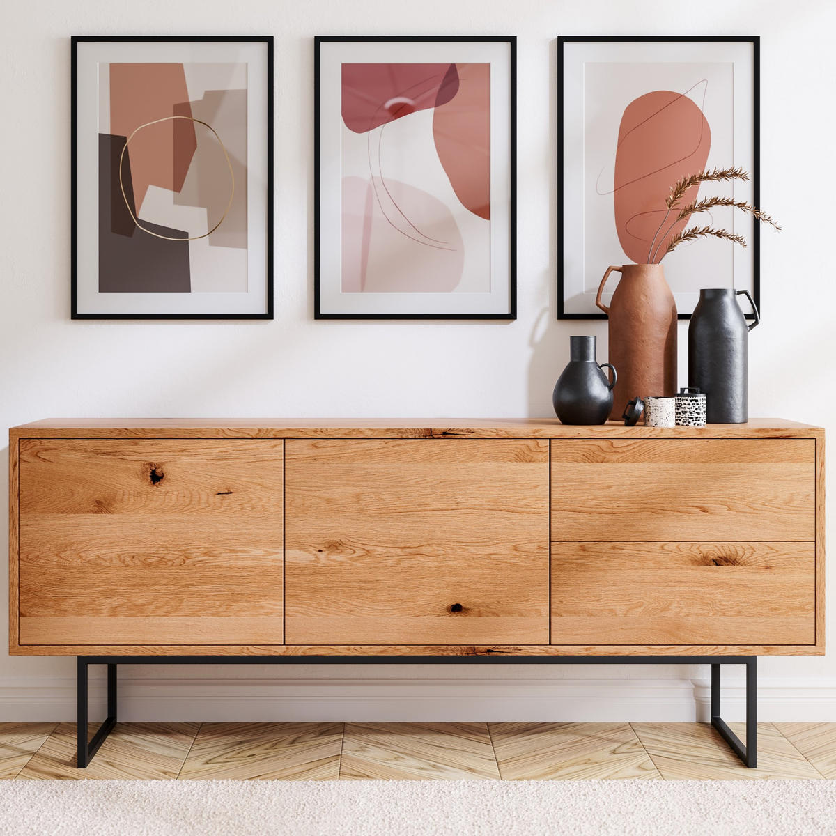 SIDEBOARD Rekker aus massivem Eichenholz 180 cm - Eichefarben/Naturfarben, Holz (180/75/40cm) - Danzz