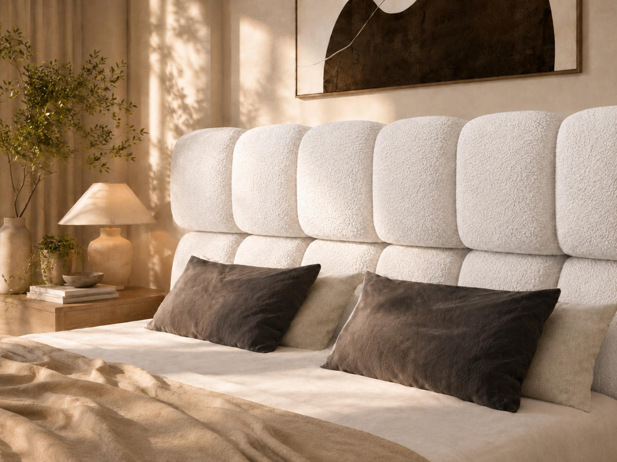 POLSTERBETT TESSA 140x200 cm in Weiß, gepolstertes Kopfteil, Metalllattenrost, Bettkasten, Bouclé-Stoff - Weiß, Holz/Textil (140/200cm) - EMLAR Home