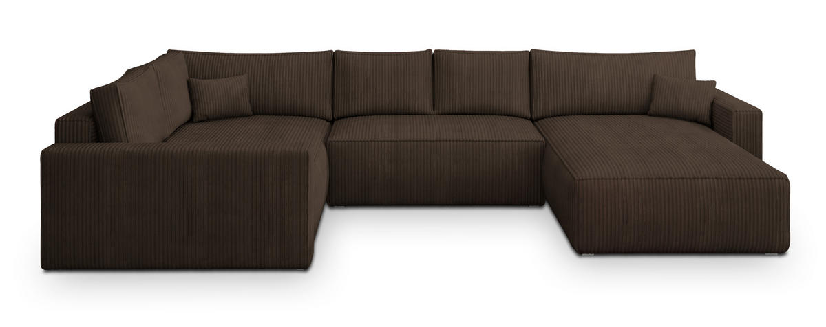 WOHNLANDSCHAFT VELAMI L-S Braun Kordstoff mit Schlaffunktion - Braun, Holz (365/83/194cm) - MASSENO