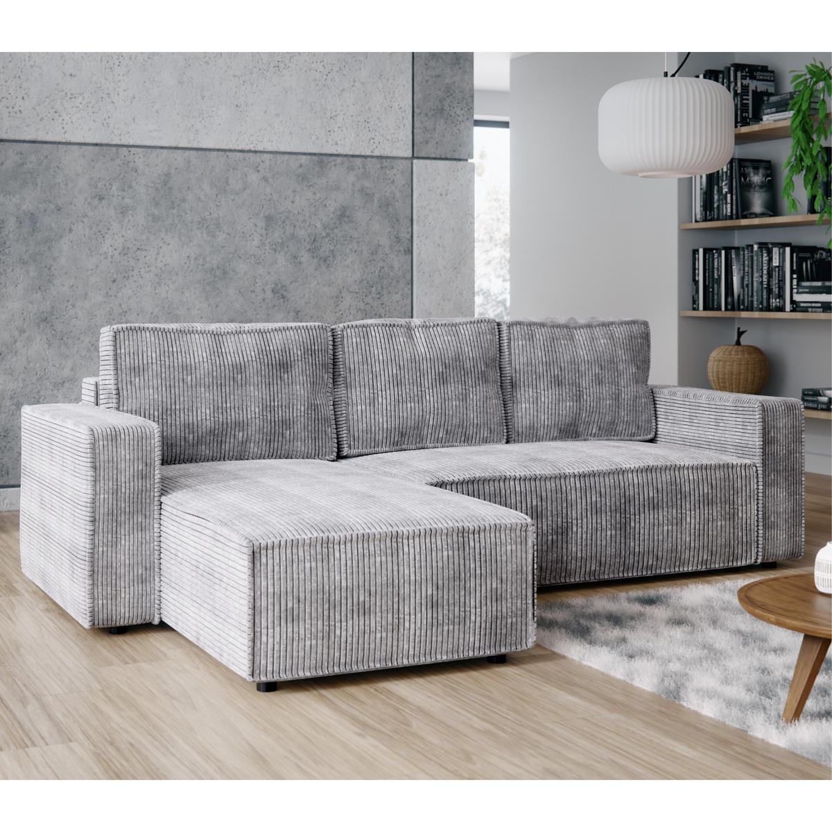 ECKSOFA BRIK 258x169 cm, Grau Cord Poso, Schlaffunktion & Bettkasten - Grau, Textil (258/169cm) - Excellent Home