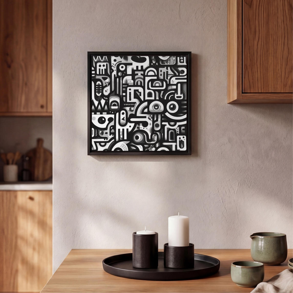 LEINWAND Bilder mit Rahmen - Symbole - Abstrakt - Grafik - Schwarz - 20x20 - Schwarz, Textil (20/20cm) - MuchoWow