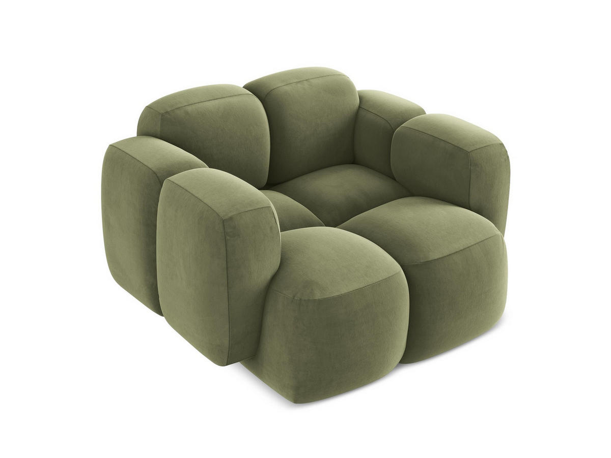 SESSEL Samt Stoff Grün - Schwarz/Olivgrün, Holzwerkstoff/Kunststoff (120/72/115cm) - Makamii