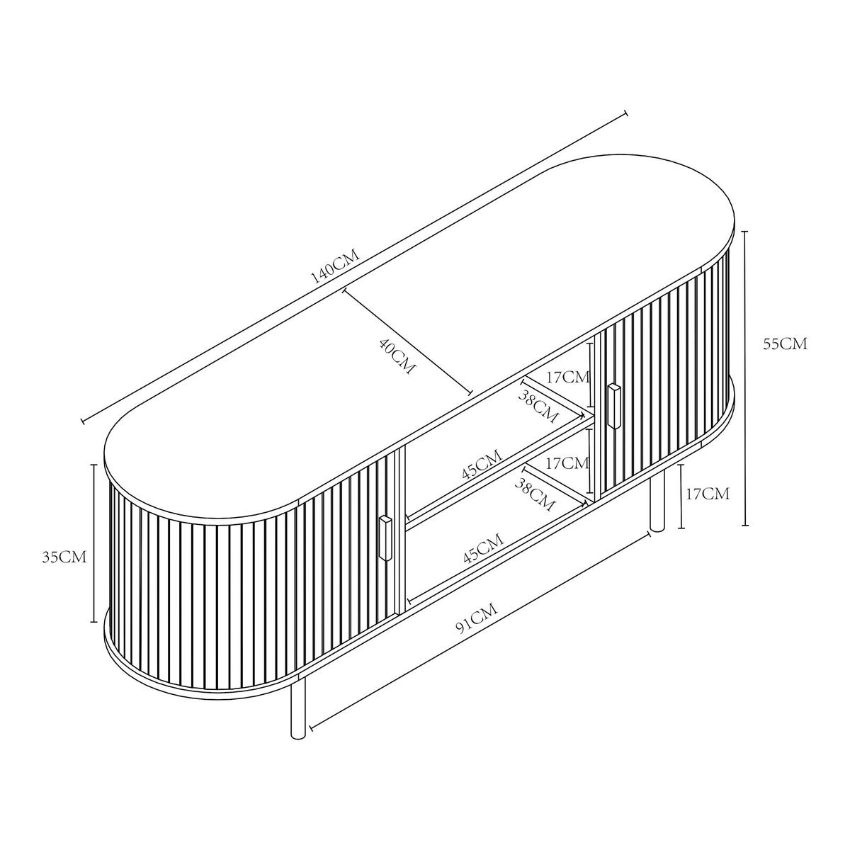 TV-ELEMENT Tvedestrand - Schwarz/Naturfarben, Holzwerkstoff/Metall (140/55/40cm) - [en.casa]