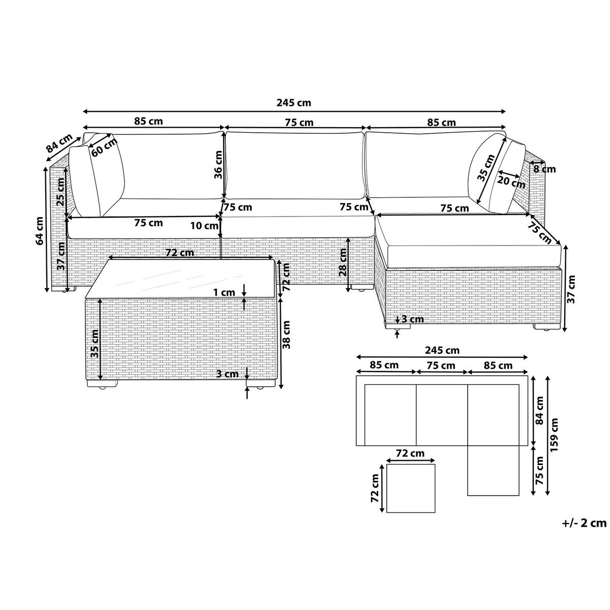 LOUNGE SET 4-Sitzer weiß rechtsseitig modular Auflagen sandbeige Sano - Beige/Weiß, Kunststoff - Beliani