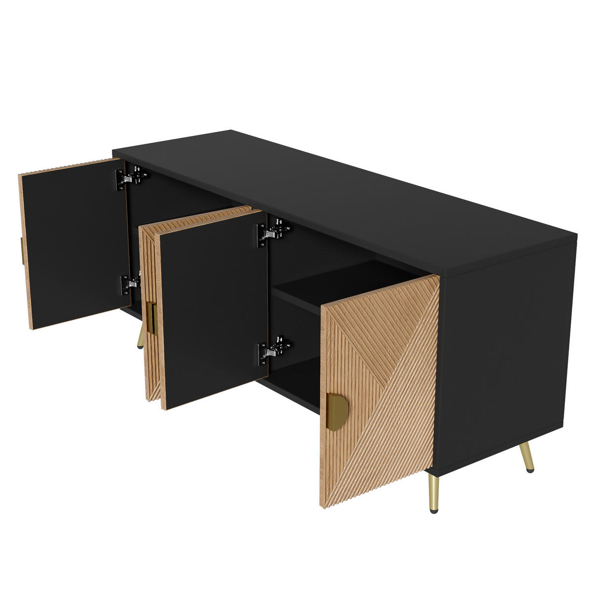 SIDEBOARD 160 cm 4 Türen Goldgriffe - Schwarz, Holz (160/75/40cm) - LEBENLANG