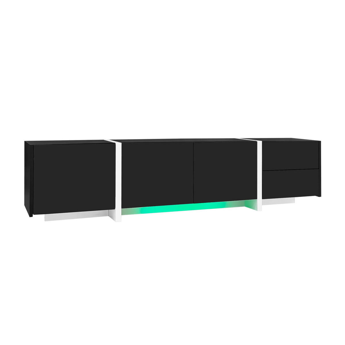 TV-LOWBOARD aus Holzwerkstoff 170x30x39 cm Schwarz/Weiß mit 3 Türen, 1 Schublade, Klappe und Kabeldurchlass - Schwarz, Holzwerkstoff (170/39/30cm) - Modfu