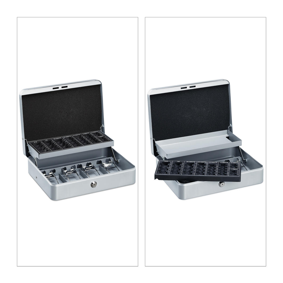 GELDKASSETTE Euro-Münzzählbrett - Silberfarben, Kunststoff/Metall (30.5/8.5/24.5cm) - Relaxdays