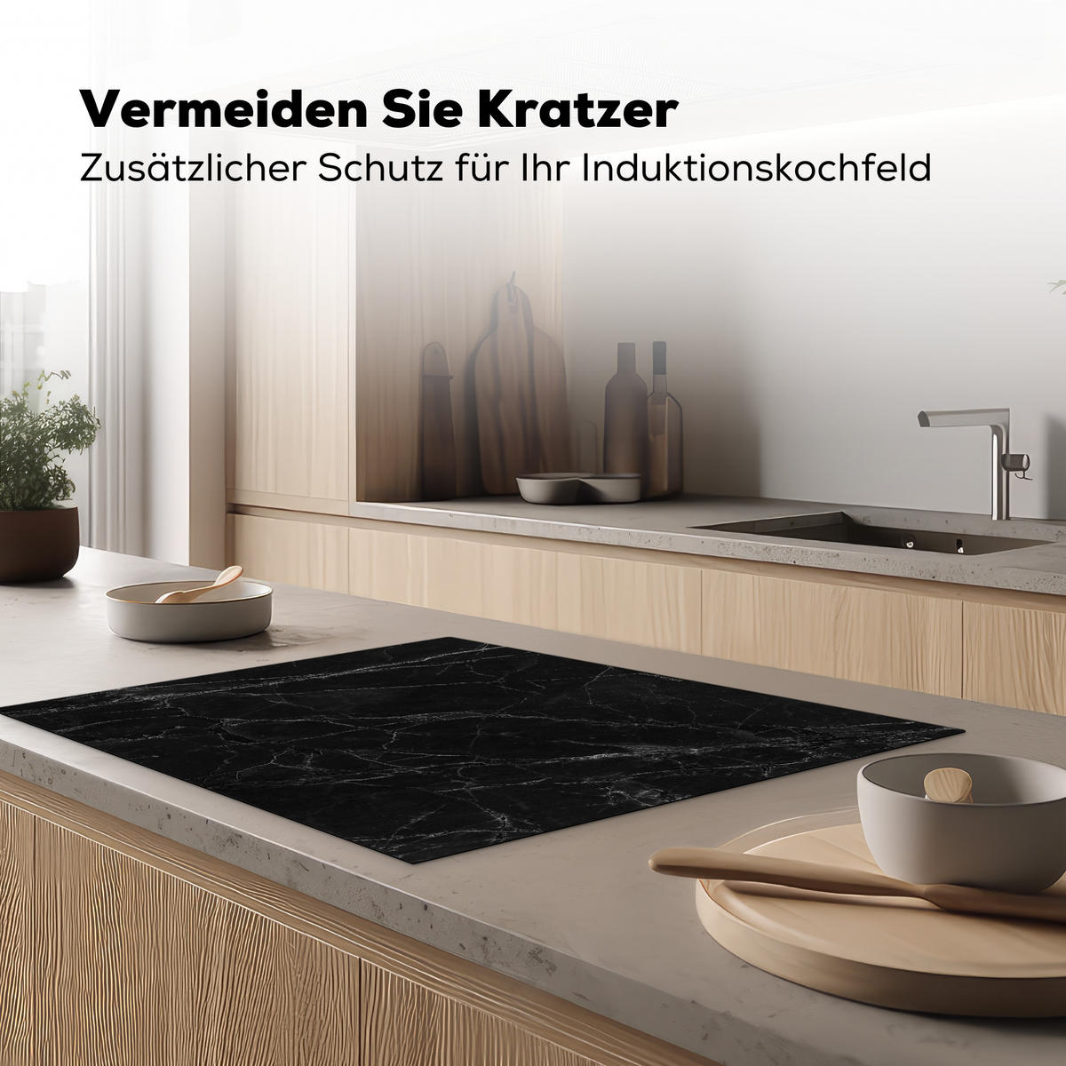 HERDABDECKPLATTE Schwarz - Marmor Induktionsmatte 77x59 cm - Schwarz, Kunststoff (77/59/0.2cm) - MuchoWow