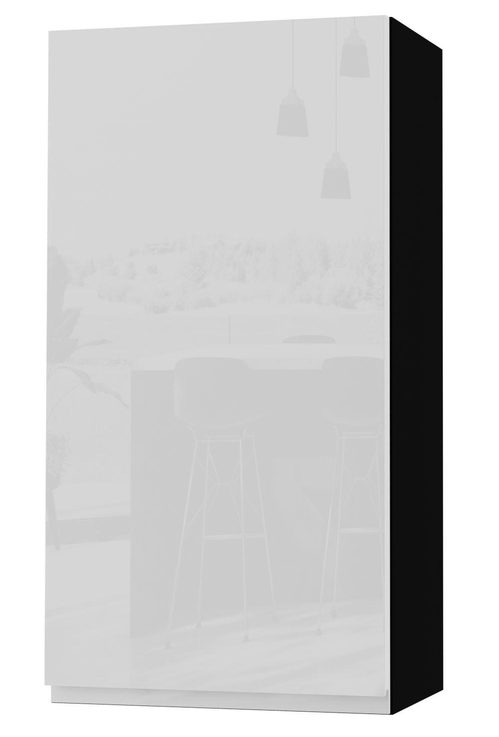 HÄNGESCHRANK Florence W4/50 Schwarz / RAL 9003 signalweiß HG 50 / 32,5 / 96cm - Türanschlag rechts - Weiß Hochglanz/Schwarz, Holz/Holzwerkstoff (50/96/32.5cm) - Feldmann-Wohnen