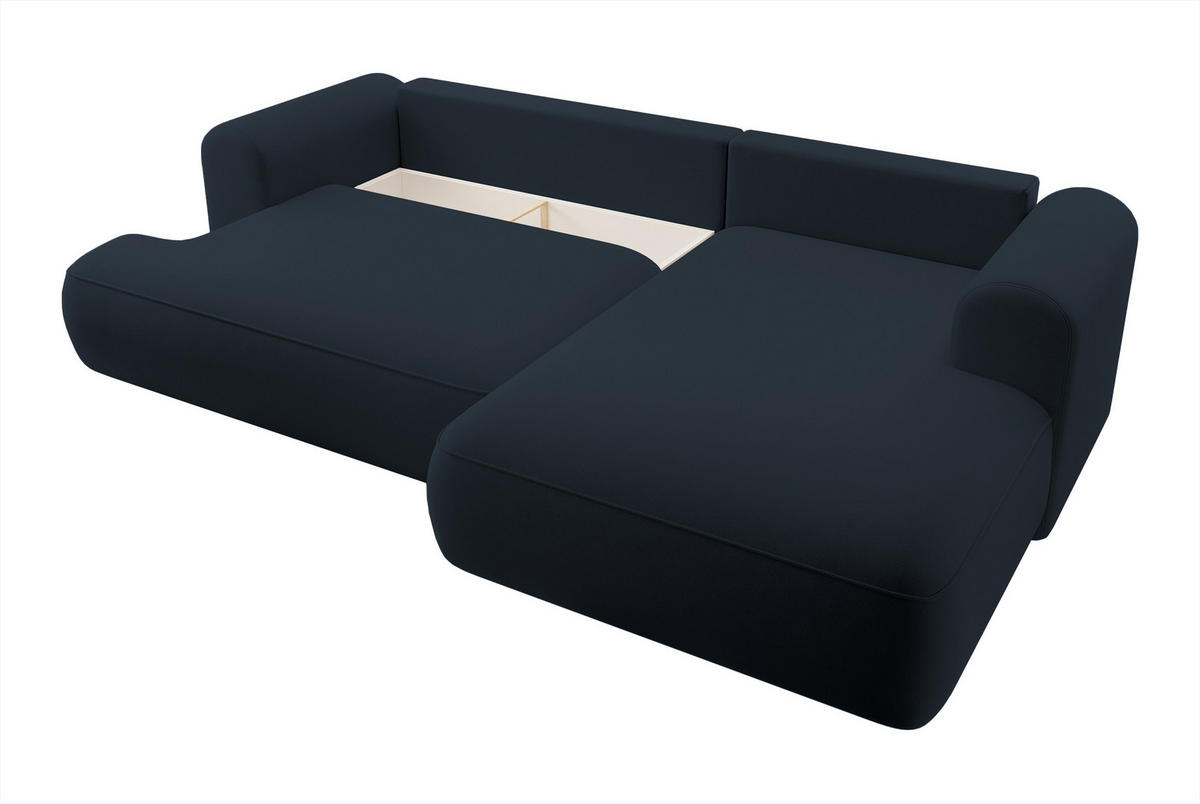 ECKSOFA Ovo Dunkelblau Velours - Schwarz/Dunkelblau, Kunststoff/Textil (260/165cm) - Selsey