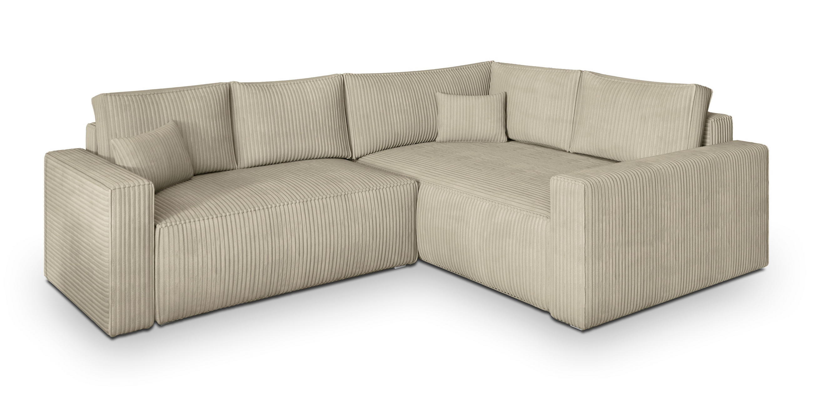 ECKSOFA ERONIS R-S Creme Kordstoff mit Schlaffunktion - Creme, Holz (265/194cm) - MASSENO