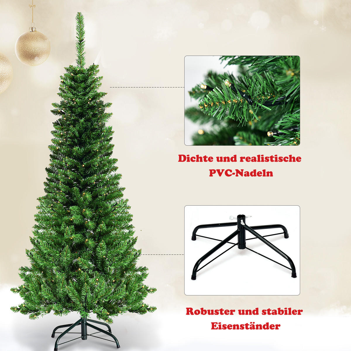 WEIHNACHTSBAUM Grün - Grün, Kunststoff (135cm) - COSTWAY