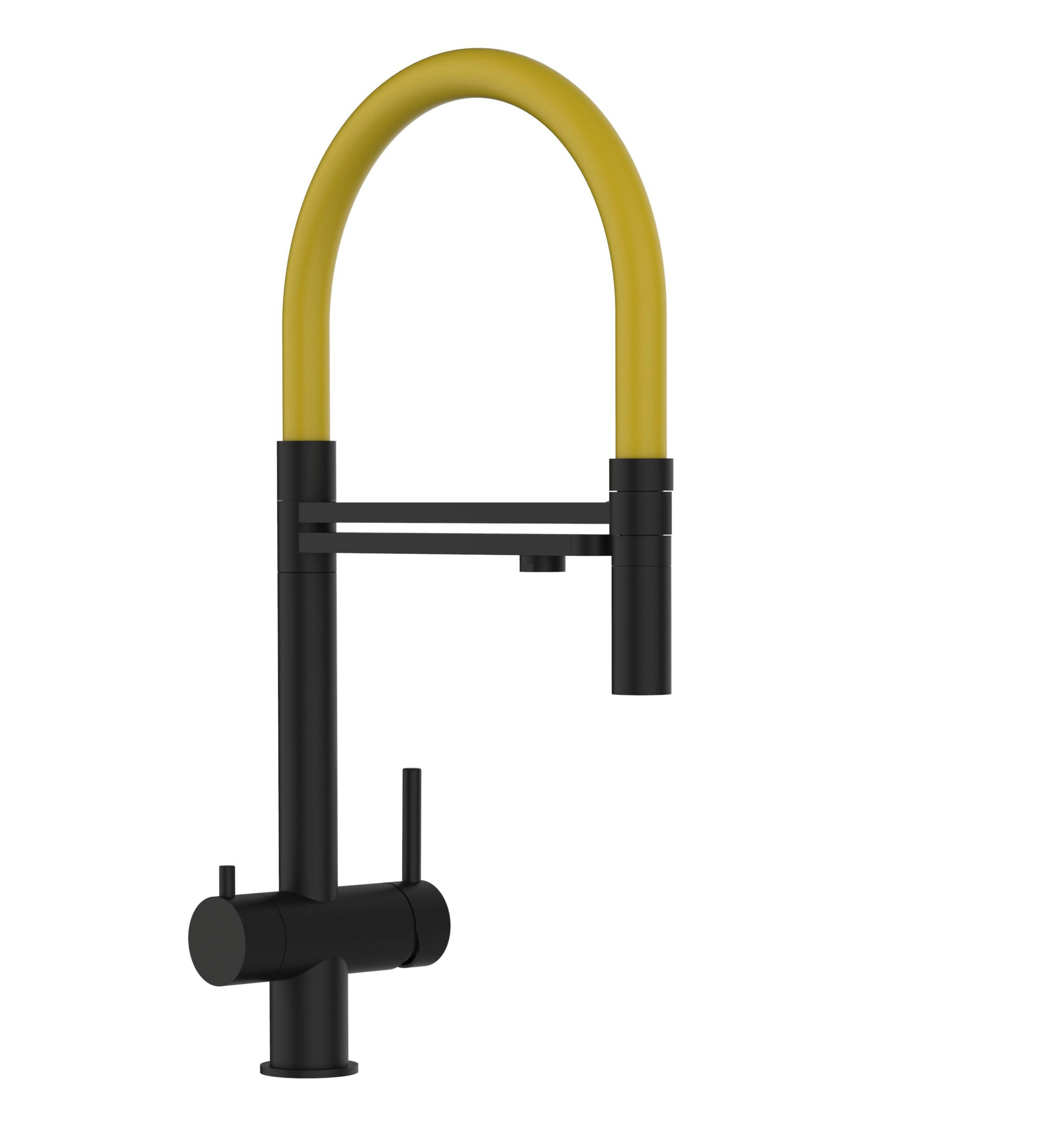 3-WEGE-KÜCHENARMATUR, Edelstahl Massiv aus Chirurgenstahl, PVD Schwarz Matt, 2-Strahl-Brause - Schwarz, Metall (26/49/26cm) - VIZIO
