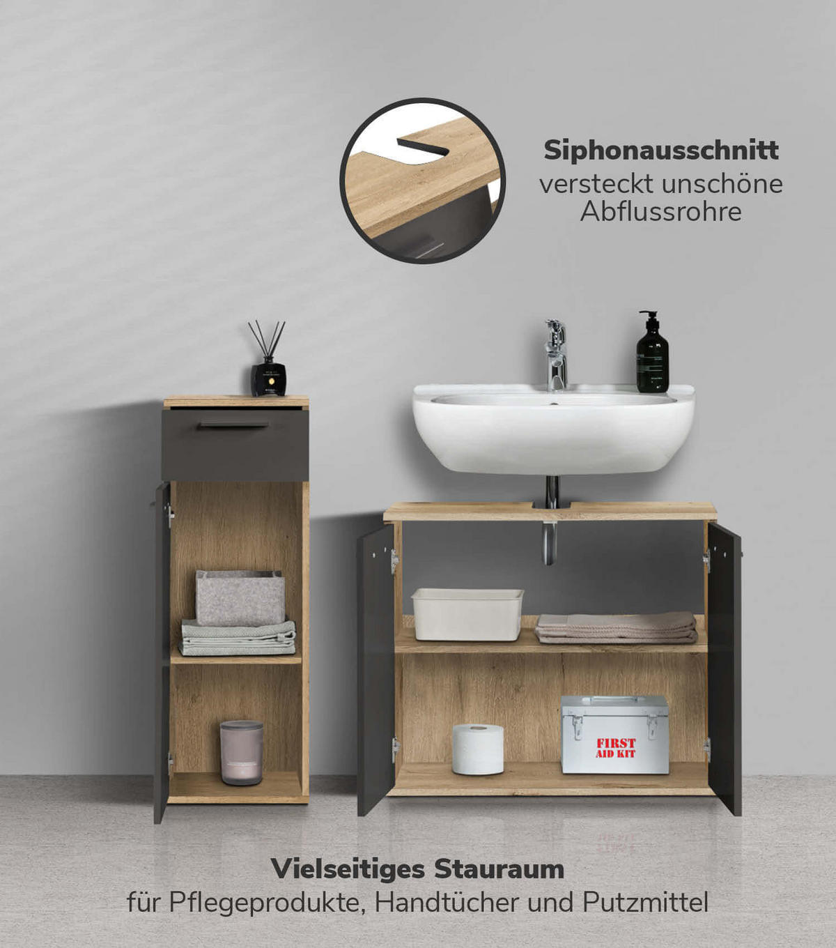 BADMÖBEL-SET 2-teilig Der Steuermann - Anthrazit, Holzwerkstoff (103/91/34cm) - Mokebo