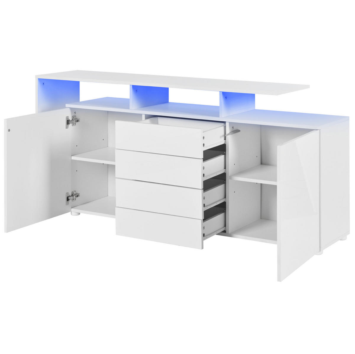 SIDEBOARD mit LED 160 cm Weiß Hochglanz - Weiß, Holzwerkstoff (160/70/35cm) - Meubliv