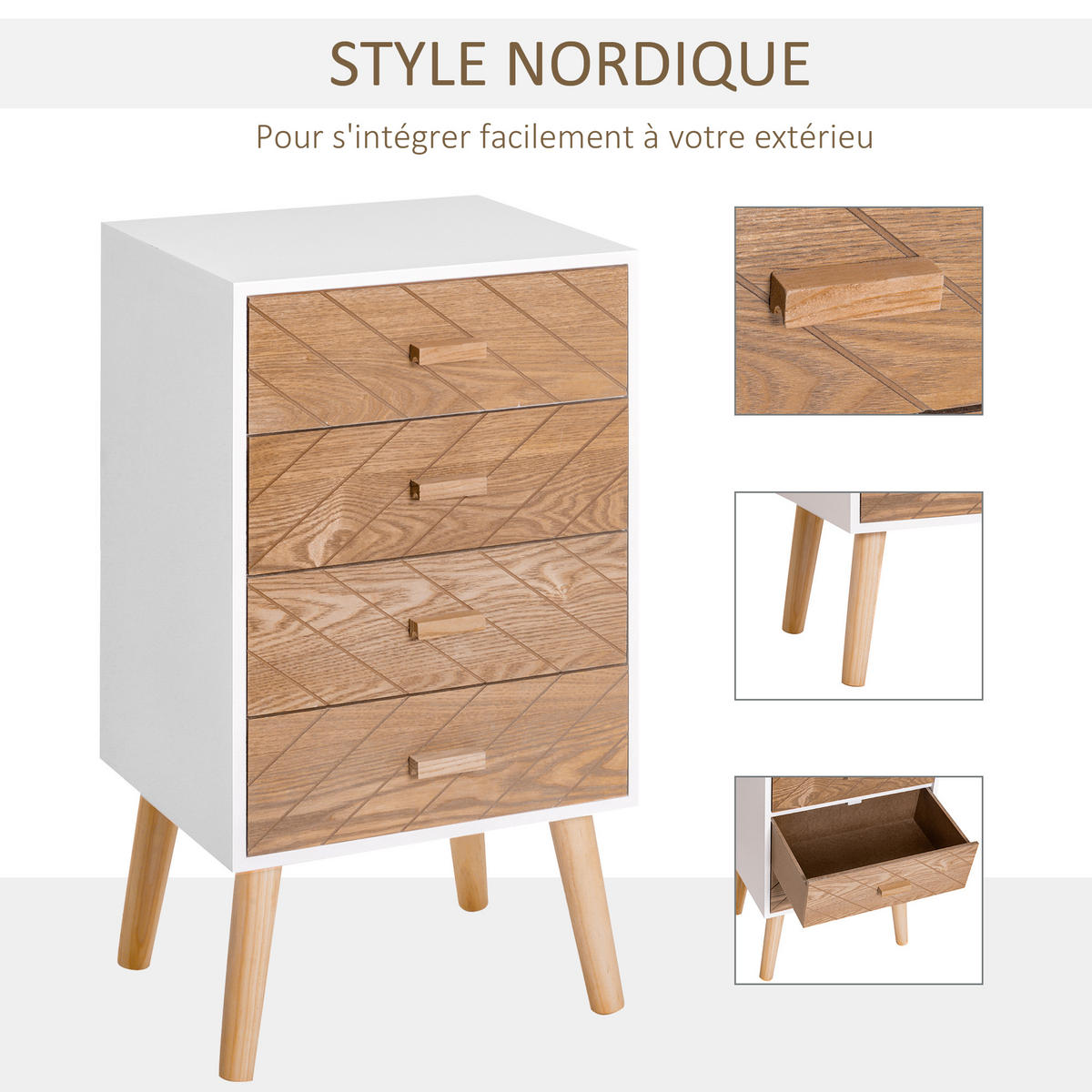 NACHTTISCH Weiß Buche MDF Holz 4 Schubladen - Weiß, Holz (40/75/30cm) - PANGIVO