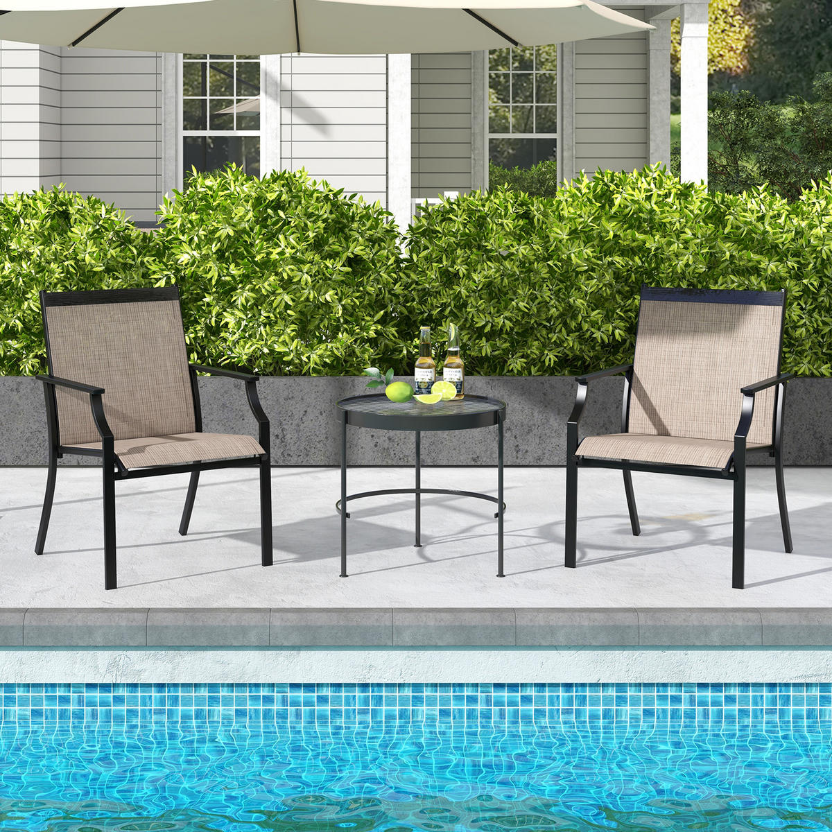 GARTENSTÜHLE Kaffee(2er-Set) - Braun, Metall (61/90/66cm) - COSTWAY