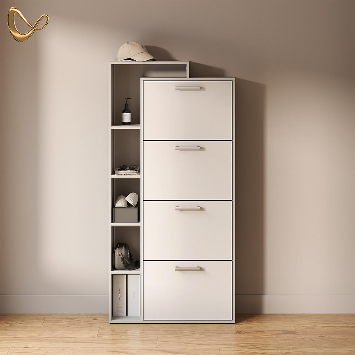 SCHUHKIPPER Ortello Weiß 80 x 166.1 cm mit 4 Fächern - Weiß, Holzwerkstoff (80/166.1/24.2cm) - Livinity®