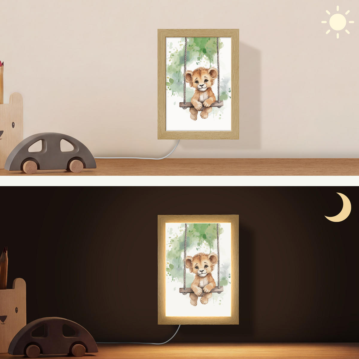 WANDLEUCHTE Löwe - Tier - Kinder - Dschungel 15x20 cm - Weiß, Holzwerkstoff (15/20/8cm) - OnlyWow