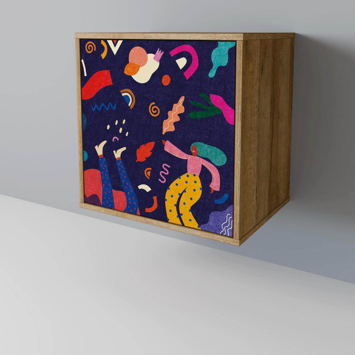 SIDEBOARD FESTIVE PLEASURES, Eichefarben, 57,5x42x70,5 cm, Schwarze Metall-Sternfüße - Eichefarben/Multicolor, Holzwerkstoff/Metall (57.5/70.5/42cm) - SpaceRebels