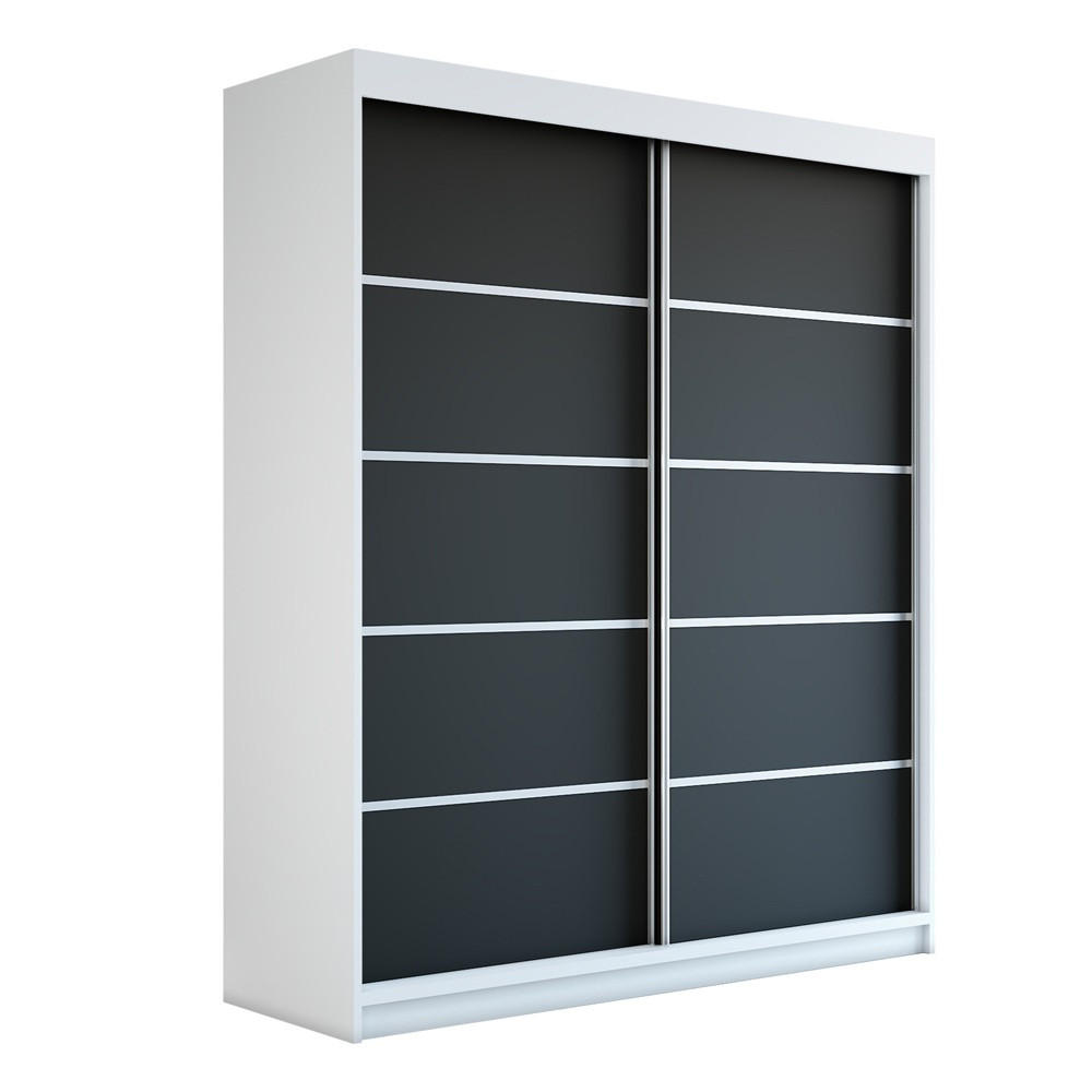 SCHWEBETÜRENSCHRANK 180 CM TREND Farbe: Weiß ,schwarz , schwarz - Schwarz/Weiß, Holzwerkstoff (180/215/59.5cm) - A&J MöbelLand
