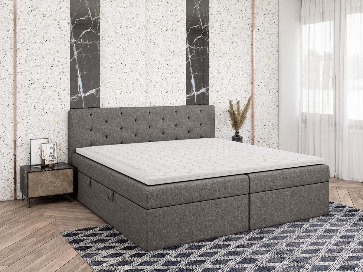BOXBETT Doppelbett Pekin Grau 160x200 cm - Grau, Textil (160/200cm) - Fedve