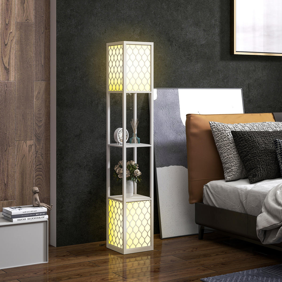 STEHLAMPE MDF Kunststoff Hellgrau - Hellgrau, Holzwerkstoff (26/26/156cm) - HOMCOM