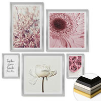 WANDBILDER 5er Set - 50x50 cm & 20x30 cm & 40x60 cm Silberner Rahmen - Blumensträuße mit Rosen, Hausinschrift - Silberfarben, Kunststoff (40/60cm) - ArtPrintCave