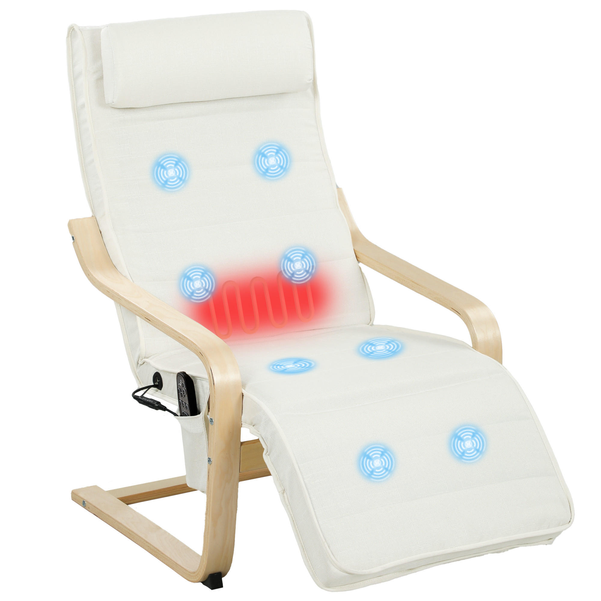 RELAXSESSEL DE-13284 Massagefunktion & beheizbare Lordosenstütze Creme - Weiß, Holz (67/101/95cm) - ComfortXL