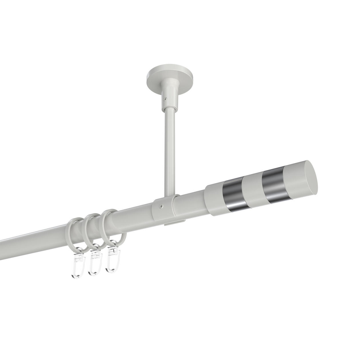 GARDINENSTANGEN-SET Sonette Mavell 240 cm (geteilt in 2 x 120 cm), 1-läufig, 20 mm Ø Weiß - Chromfarben/Weiß, Metall (240cm) - INTERDECO
