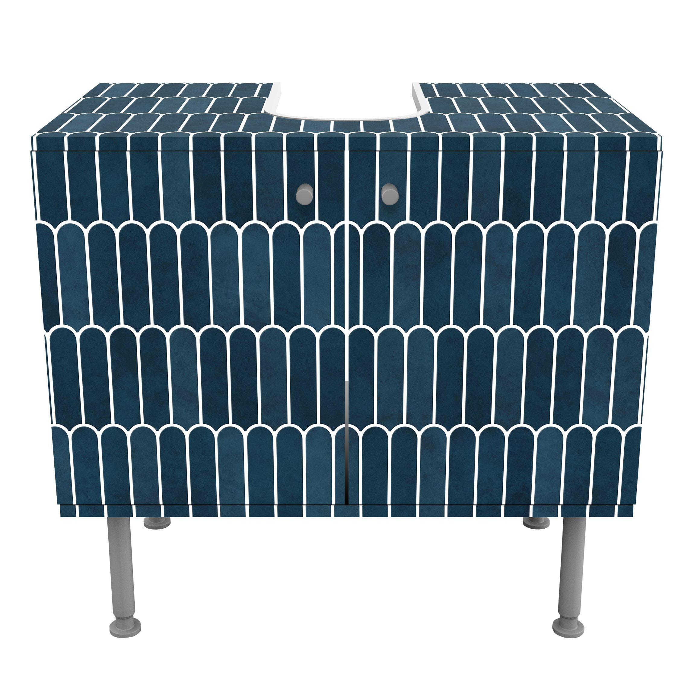 WASCHBECKENUNTERSCHRANK Fischschuppen Fliesen Dunkelblau 60/55/35 cm - Blau, Holzwerkstoff (60/55/35cm) - Bilderwelten