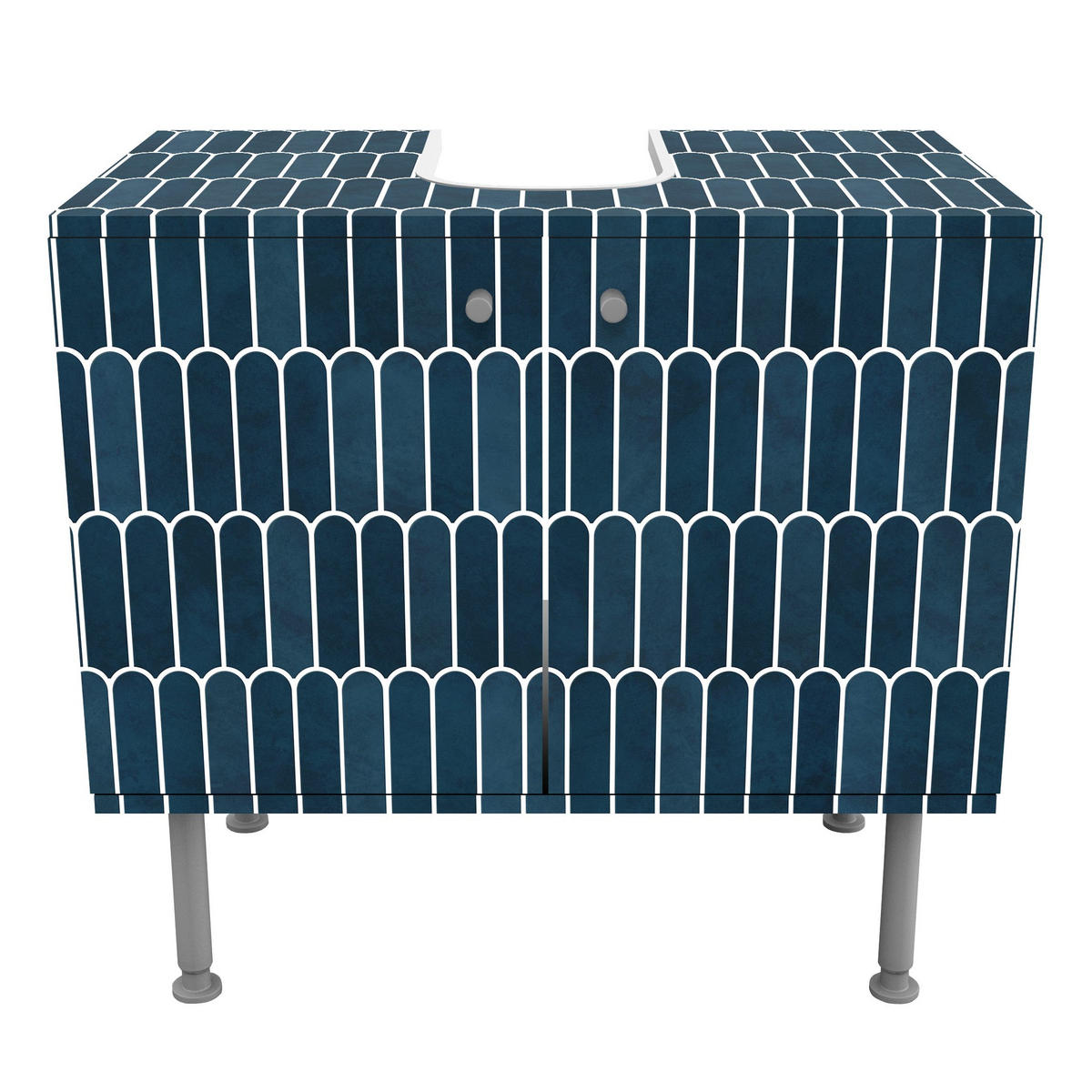 WASCHBECKENUNTERSCHRANK Fischschuppen Fliesen Dunkelblau 60/55/35 cm - Blau, Holzwerkstoff (60/55/35cm) - Bilderwelten