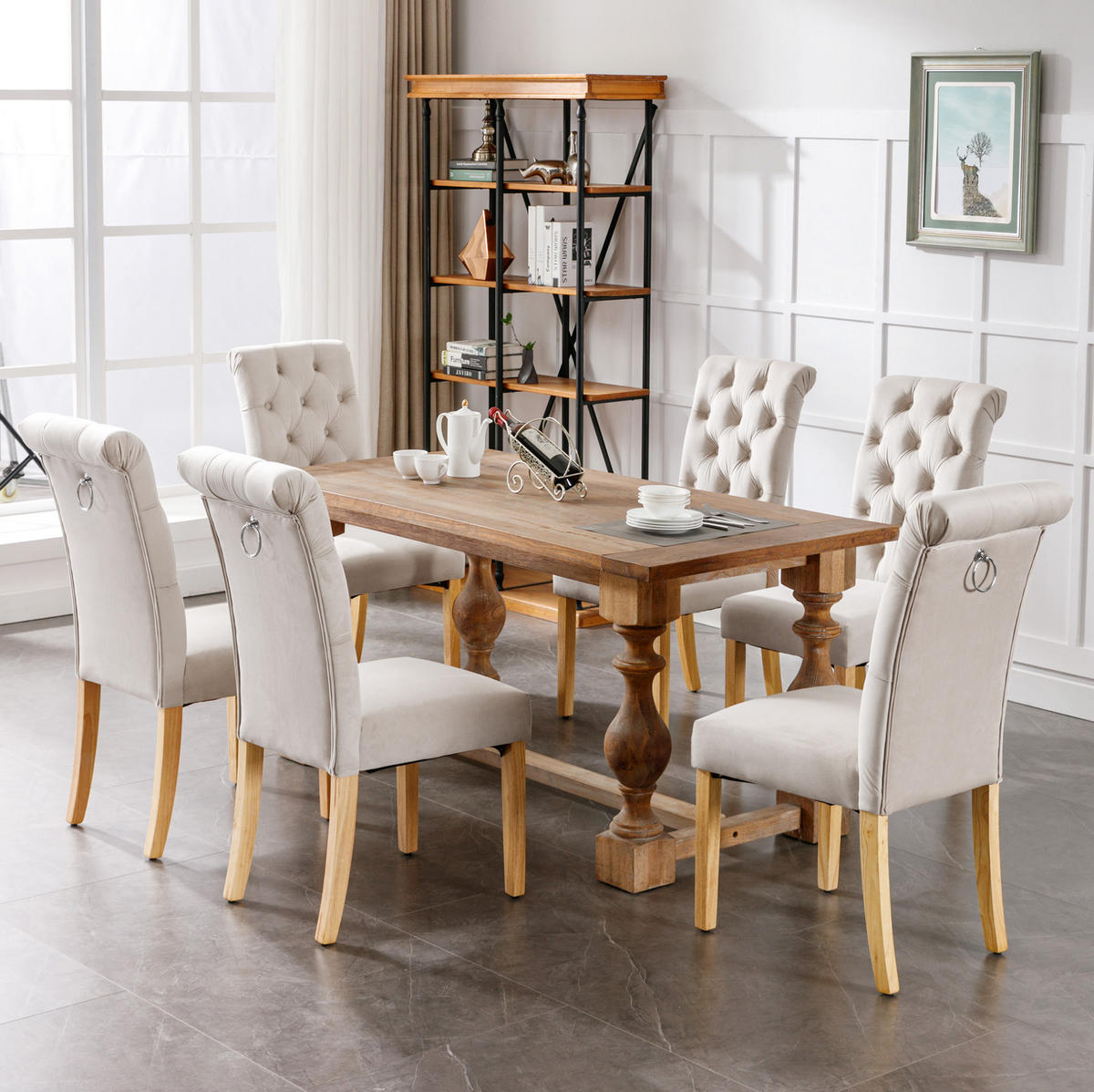 ESSZIMMERSTUHL 2er-Set Samt Beige mit Eichenbeinen - Beige, Holz (43/100/63cm) - Meubliv
