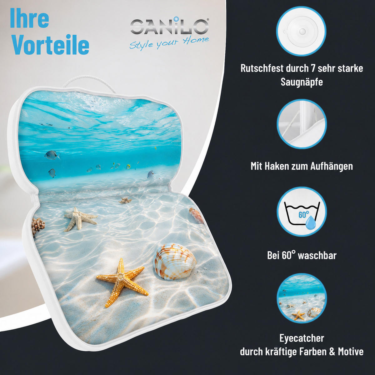 BADEWANNENKISSEN Waterworld - Blau, Kunststoff (39/5.5cm) - Sanilo