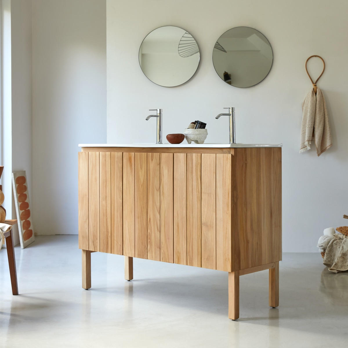 BADEZIMMERMÖBEL Jill Natur aus Teak - Naturfarben, Holz (121/90/46cm) - Tikamoon
