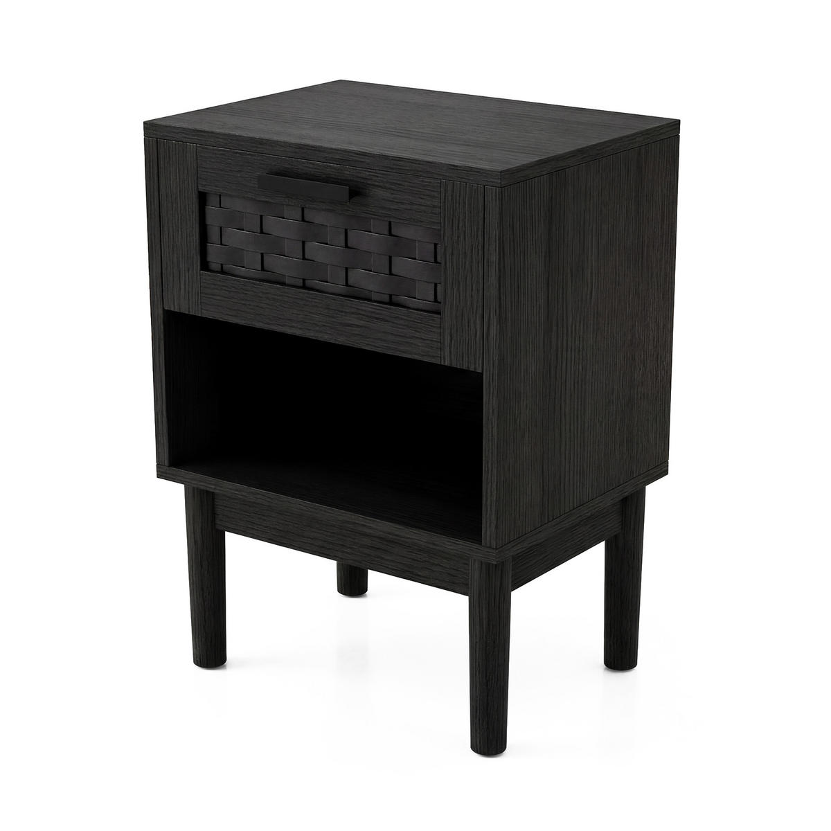 NACHTTISCH 1 Schublade, PVC Rattan, offene Nische, modern, schwarz, 2 Stück - Schwarz, Holz (40/55/30cm) - EuroLiving