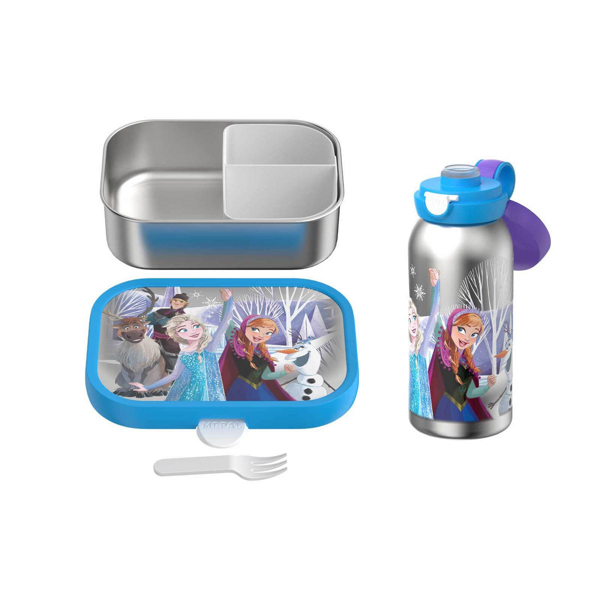 EDELSTAHL-LUNCHSET Campus Frozen Friends 2er Set - Blau/Multicolor, Kunststoff/Metall (2/2/2cm) - Mepal