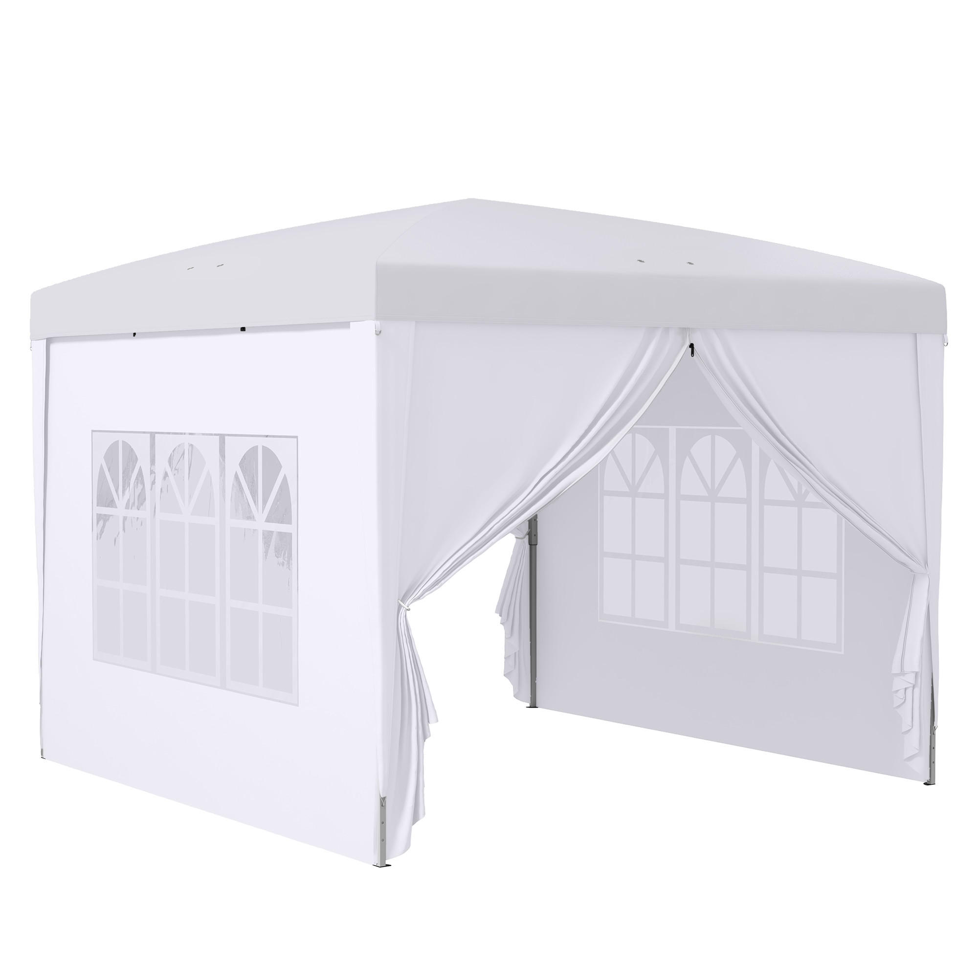 PAVILLON mit 4 Seitenwänden, Oxfordstoff, Stahl, Weiß - Weiß, Metall (2.95/2.58/2.95cm) - Outsunny