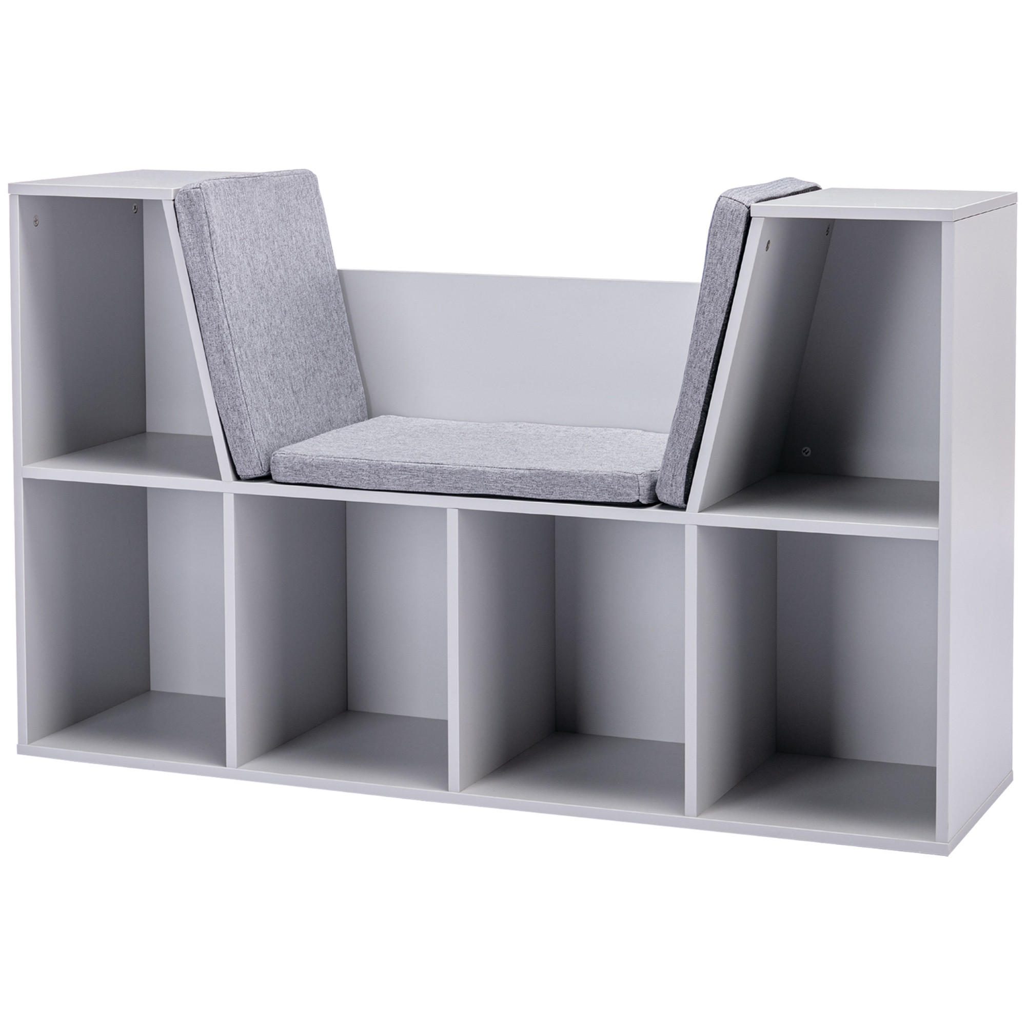 KINDERREGAL 2-in-1 Eckregal mit 6 Fächern Kindersitzbank mit Kissen Grau - Grau, Holzwerkstoff/Textil (30/62/103cm) - HOMCOM