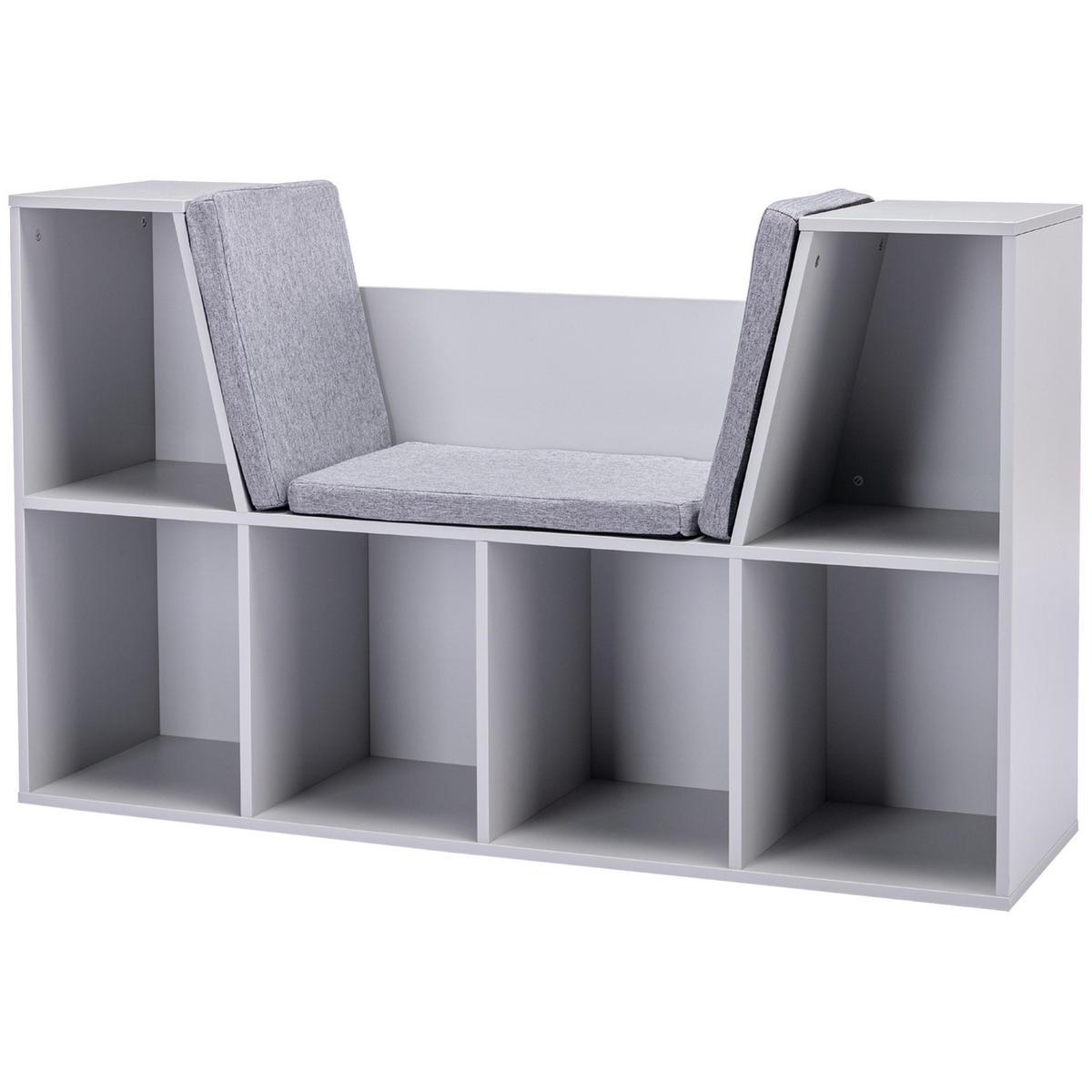 KINDERREGAL 2-in-1 Eckregal mit 6 Fächern Kindersitzbank mit Kissen Grau - Grau, Holzwerkstoff/Textil (30/62/103cm) - HOMCOM