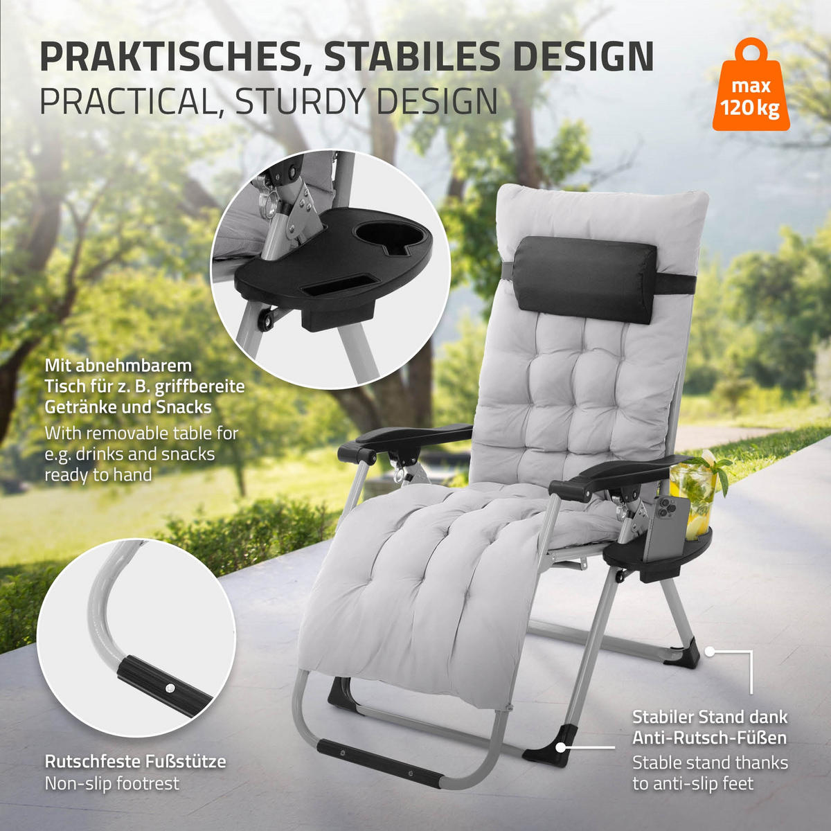 SONNENLIEGE grau - Grau, Metall (65/112/82cm) - Hauki