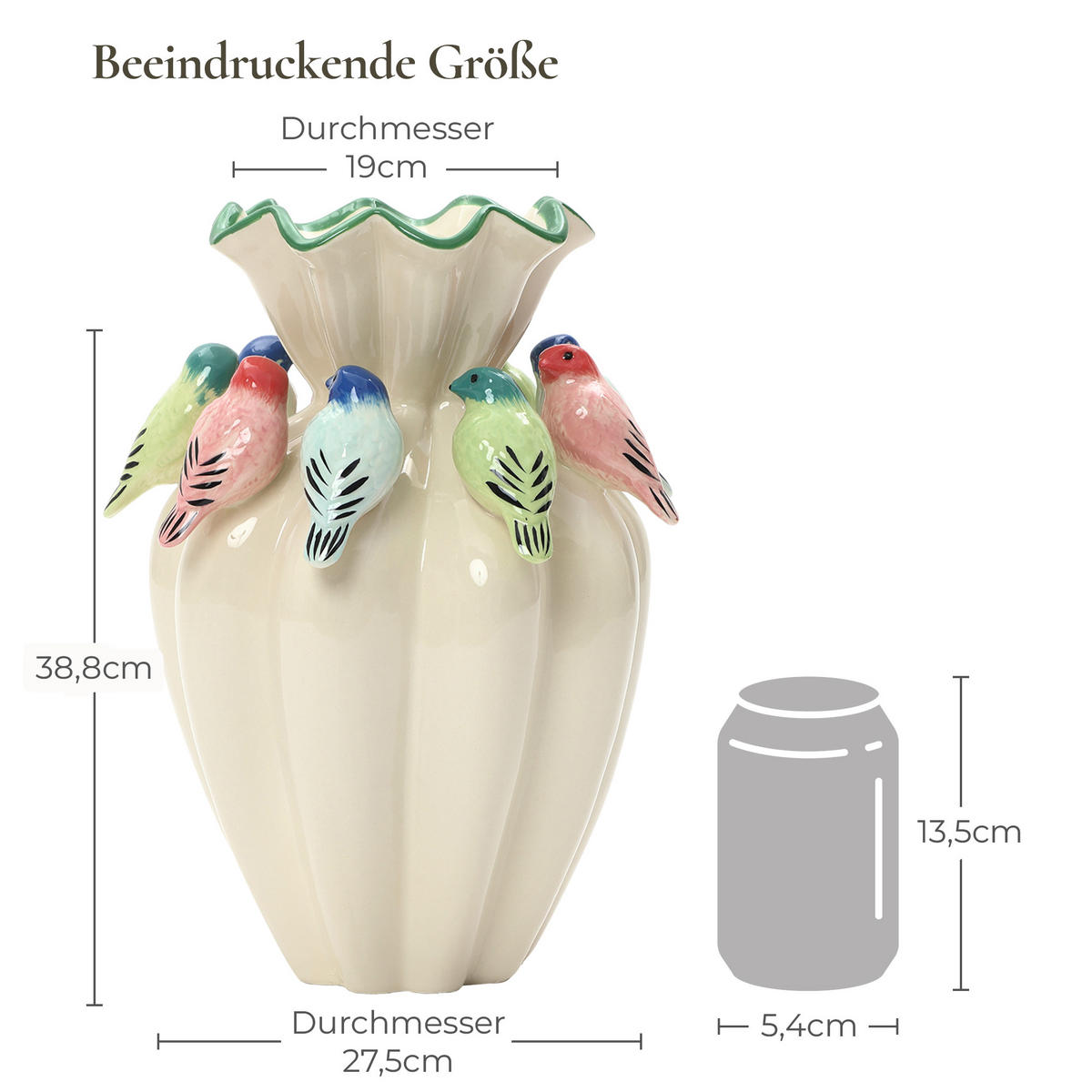 VASE aus Keramik, Ø17 x H38.8 cm, weiß - Weiß, Keramik (38.8cm) - Hometopia