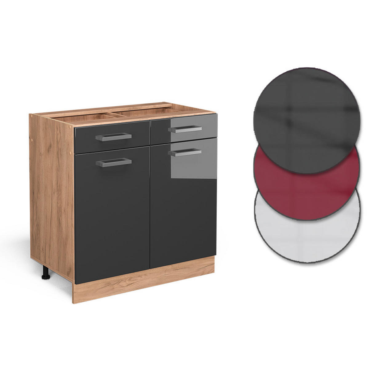 KÜCHENUNTERSCHRANK R-Line Anthrazit Hochglanz 80 cm ohne AP - Honigeiche/Schwarz Hochglanz, Holzwerkstoff (80/81.6/46cm) - Vicco