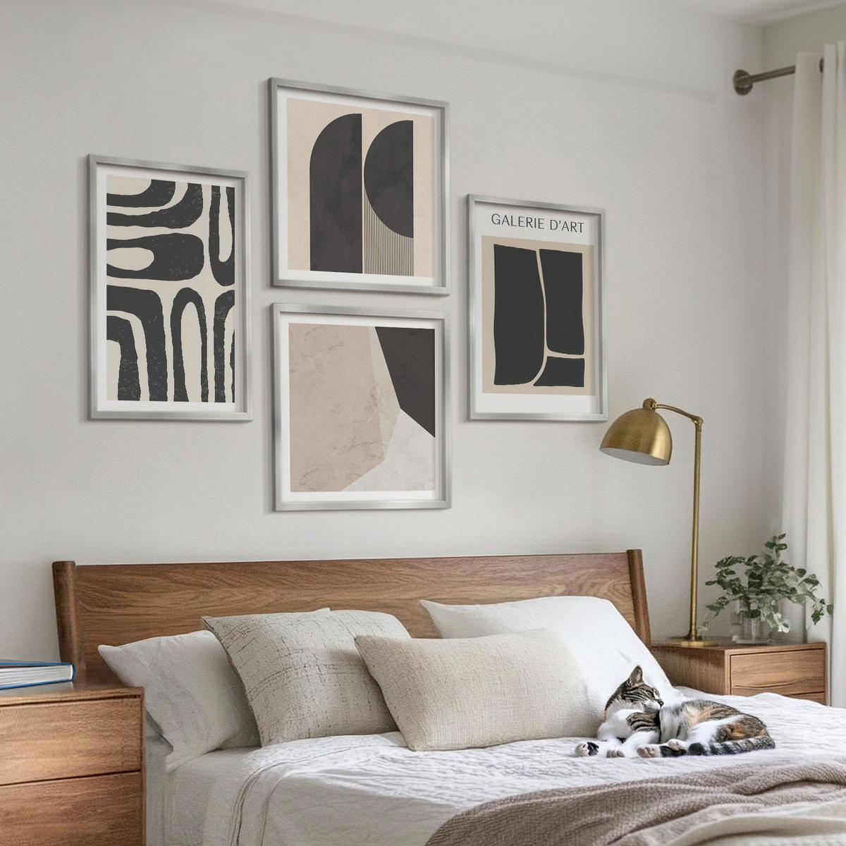 WANDBILDER 4er Set - 50x50 cm & 40x60 cm Silberner Rahmen - Abstrakte minimalistische Poster - Silberfarben, Kunststoff (50/50cm) - ArtPrintCave