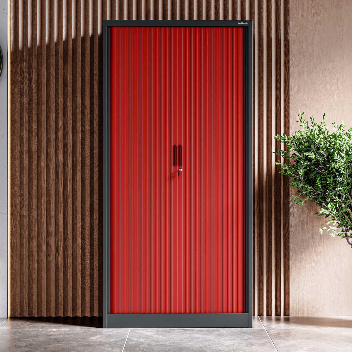 ROLLADENSCHRANK DAMIAN - Anthrazit/Rot, Metall (90/185/45cm) - Jan Nowak