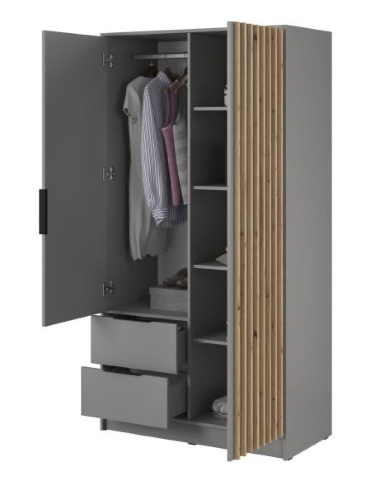 SCHRANK Grau KELLY Mit Lamellen Und Spiegel 105 cm - Transparent/Grau, Holzwerkstoff (105/200/51cm) - Sepro Meble