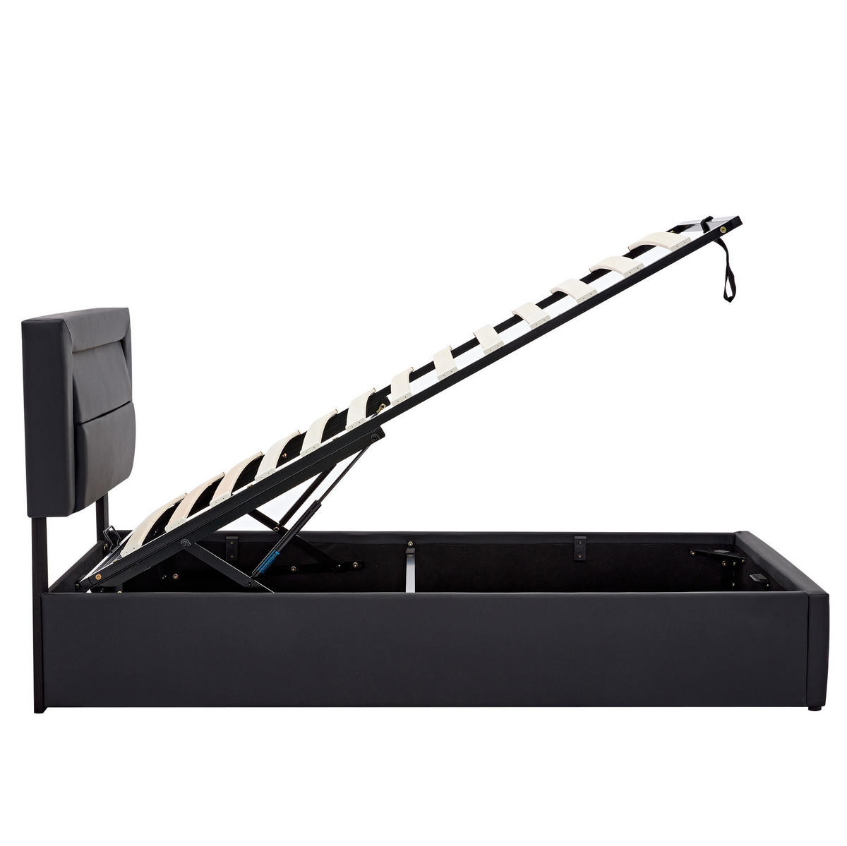 POLSTERBETT mit LED-Beleuchtung 90/190 cm mit Bettkasten & USB, PU-Kunstleder Schwarz - Schwarz, Kunststoff (90/190cm) - BEAOK
