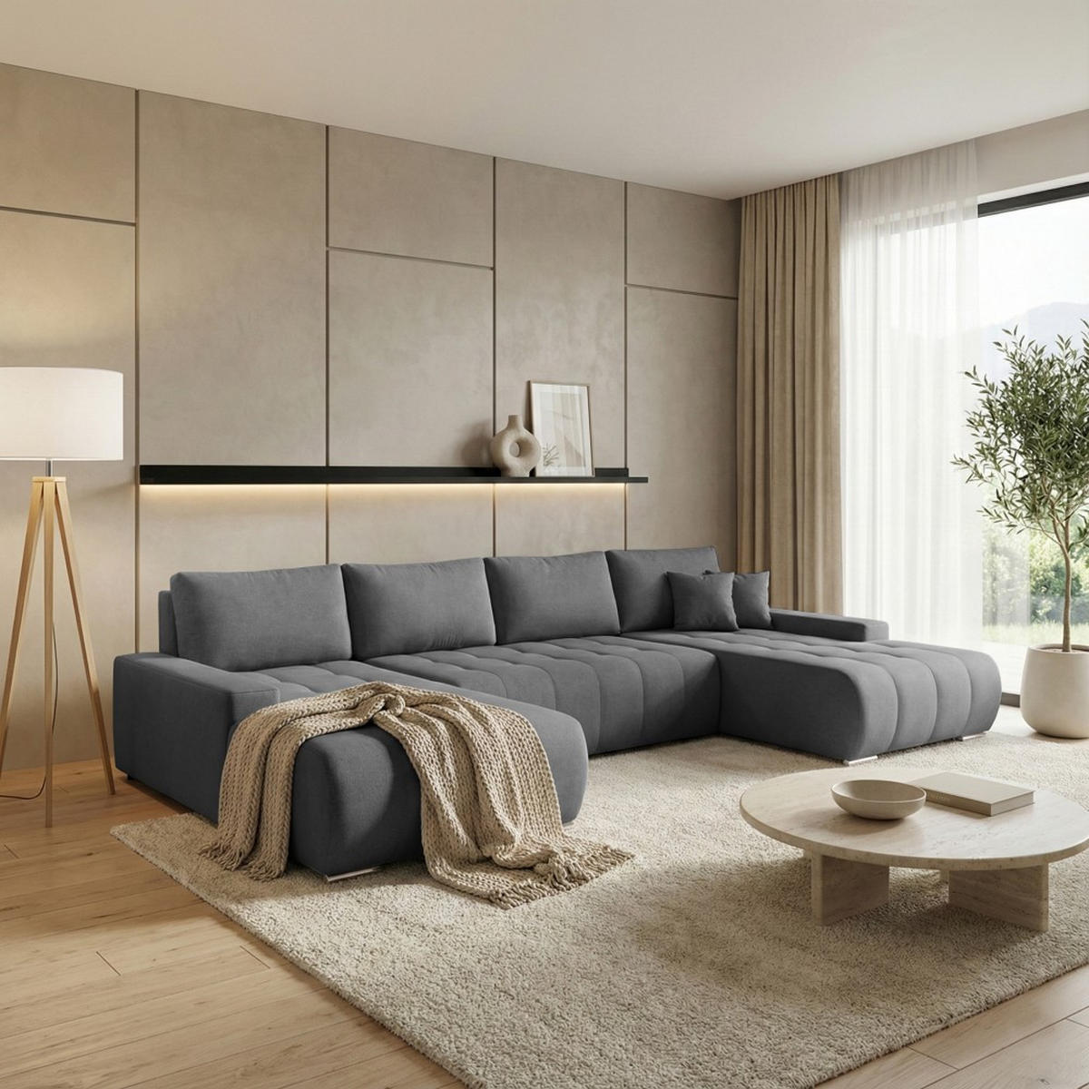 WOHNLANDSCHAFT Draco U dunkelgrau - Chromfarben/Dunkelgrau, Textil/Metall (350/85/185cm) - Beautysofa